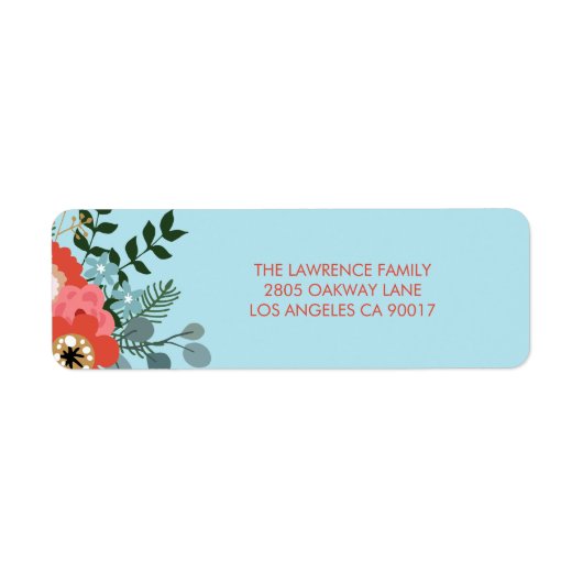 Étiquette Coral Rouge Floral bleu Noël Adresse (Devant)