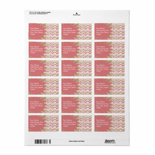Étiquette Coral Spice Scribble ZigZag Chevron Motif (Feuille entière)