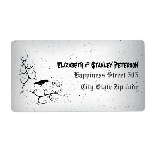 Étiquette Corbeau, crâne et coin orné mariage gothique (Devant)