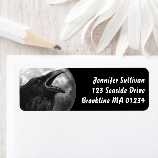 Étiquette Corbeau noir Pleine lune Halloween Gothique Bird R (En situation)