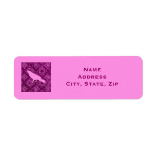 Étiquette Corbeau rose sur rose et violet damassé personnali