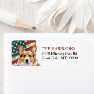 Étiquette Corgi chien drapeau USA Grunge