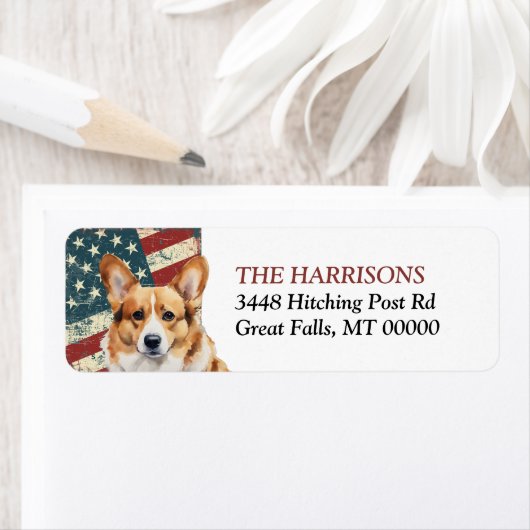 Étiquette Corgi chien drapeau USA Grunge (En situation)