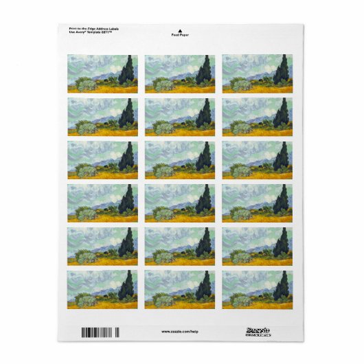 Étiquette Cornfield avec Cyprusses par Vincent van Gogh (Feuille entière)