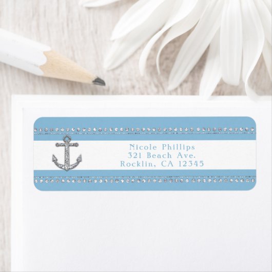 Étiquette Cornflower Bleu & Blancs Ancre diamant (En situation)