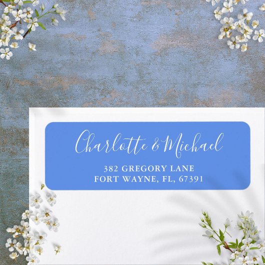 Étiquette Cornflower Blue Modern Script Retourner adresse