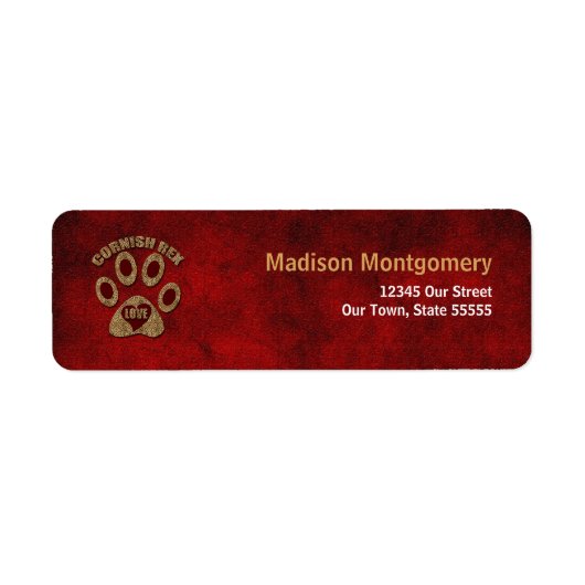 Étiquette Cornish Rex Cat Breed Adresse rouge (Devant)