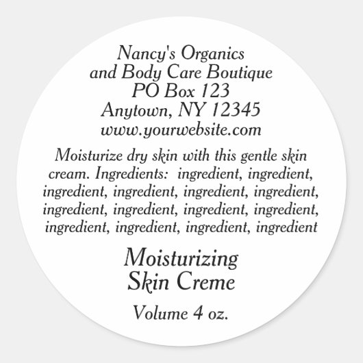 Étiquette cosmétique avec ingrédients - blanc avec (Devant)