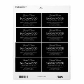 Étiquette Cosmétique noir moderne ingrédients savon étiquett (Feuille entière)