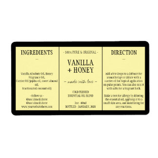 Étiquette Cosmétique Vanille Honey Ingrédients jaune