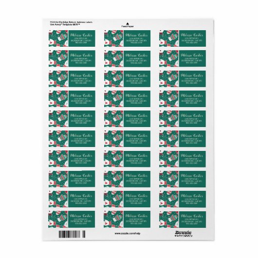 Étiquette Cosy hiver Noël Mittens Motif en vert (Feuille entière)