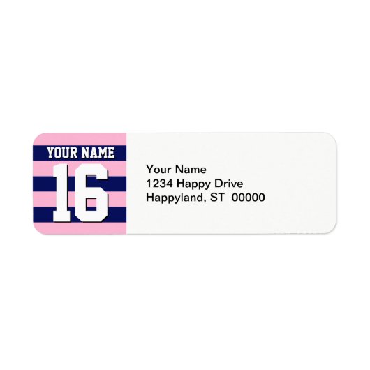 Étiquette Cot Candy Pink Navy Blue Team Jersey Preppy Stripe (Devant)