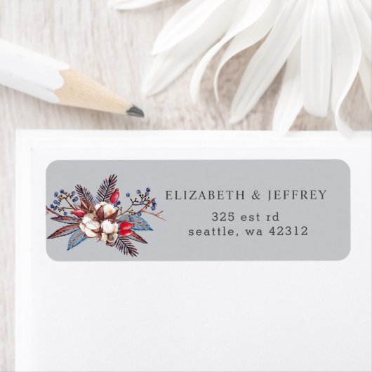 Étiquette Coton d'hiver Dusty Blue Red Berries mariage (En situation)