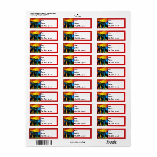 Étiquette Coucher de soleil (Feuille entière)