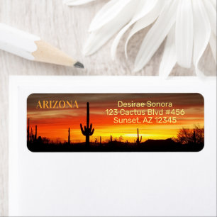 Étiquette Coucher de soleil de l'Arizona / Saguaro Cactus /
