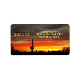 Étiquette Coucher de soleil de l'Arizona / Saguaro Cactus /