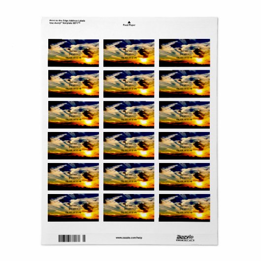 Étiquette Coucher du soleil (Feuille entière)