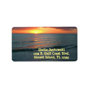 Étiquette Coucher du soleil / Côte du golfe / Eau calme / Or