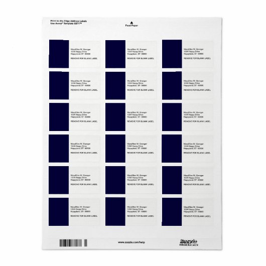 Étiquette Couleur solide : bleu marine (Feuille entière)