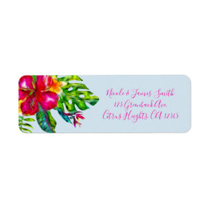 Étiquette Couleur Vif Fleurs Tropicales Feuilles d'Hibiscus 
