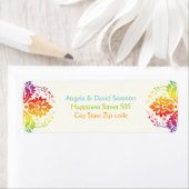 Étiquette couleurs Rainbow mariage damassé (En situation)