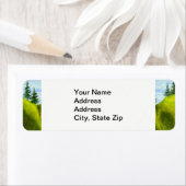 Étiquette Country landscapes spring sky green pines hills. (En situation)