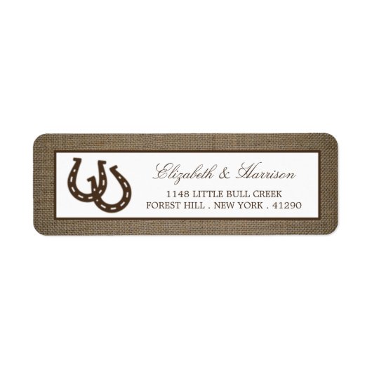 Étiquette Country Rustic Horseshoe Sur Burlap Mariage (Devant)