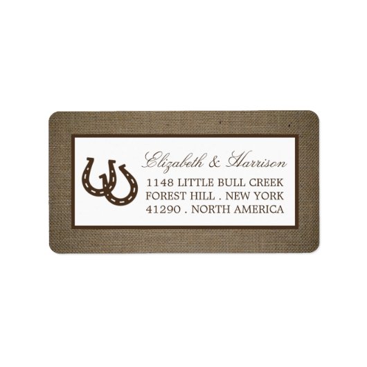 Étiquette Country Rustic Horseshoe Sur Burlap Mariage (Devant)