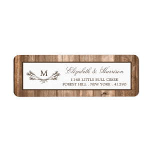 Étiquette Country Rustic Monogram Branche & Mariage bois