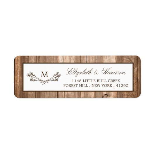 Étiquette Country Rustic Monogram Branche & Mariage bois (Devant)