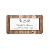 Étiquette Country Rustic Monogram Branche & Mariage bois (Devant)