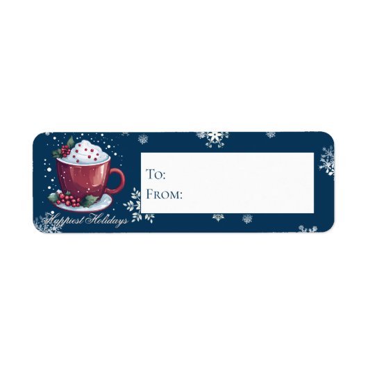 Étiquette Coupe de Noël de chocolat chaud | Cadeau bleu (Devant)