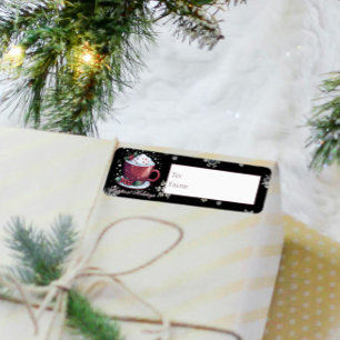 Étiquette Coupe de Noël de chocolat chaud   Cadeau noir