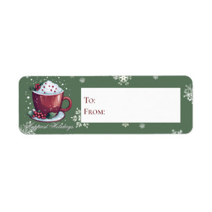 Étiquette Coupe de Noël de chocolat chaud   Cadeau vert