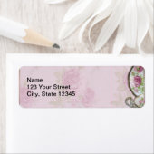 Étiquette Coupe de thé rose antique sur Mauve (En situation)