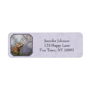 Étiquette Coupe et fleurs de loup gris mignonne pour bébé