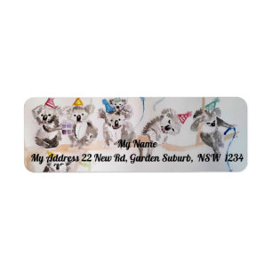 Étiquette Coupe Koala Party Aquarelle Retourner l'adresse Ét