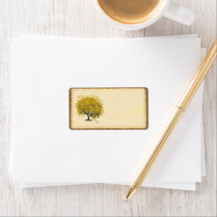 Étiquette Couper l'écorce d'arbre à feuilles à coeur jaune