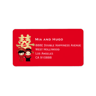 Étiquette Couple chinois mignon et double bonheur MARIAGE