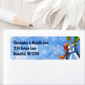 Étiquette Couple de pingouin, Mistletos, Snowflakes Adresse (En situation)