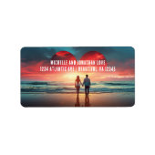 Étiquette Couple en amour avec Heart Sunset Beach Adresse (Devant)