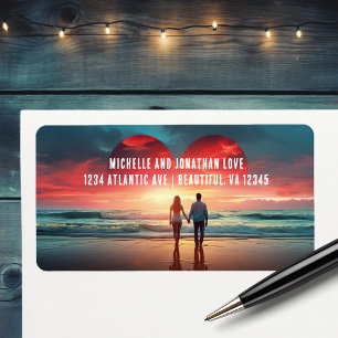 Étiquette Couple en amour avec Heart Sunset Beach Adresse