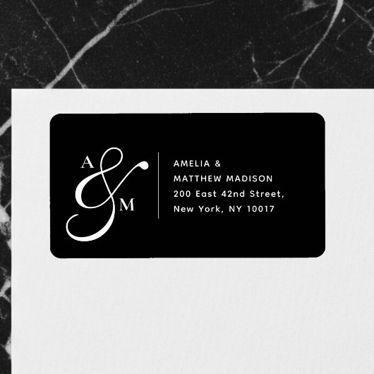 Étiquette Couple Monogram Ampersad White Address Label