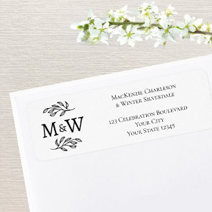 Étiquette Couple Monogram Élégant Mariage Adresse de retour