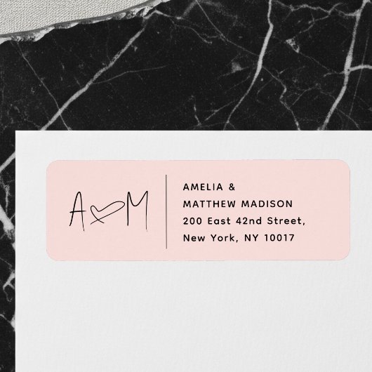Étiquette Couple Monogram Heart Pink Return Address