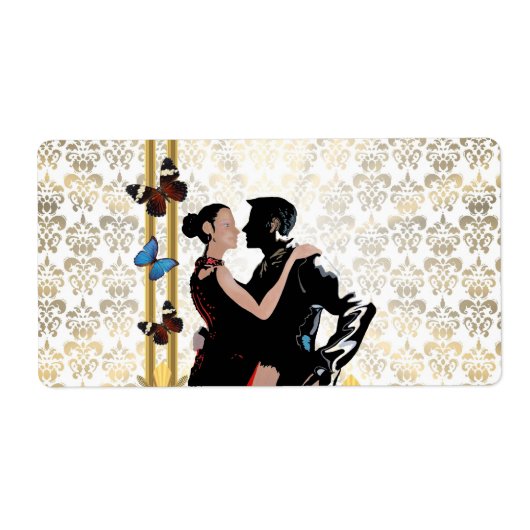 Étiquette Couple romantique sur damassé blanc (Devant)