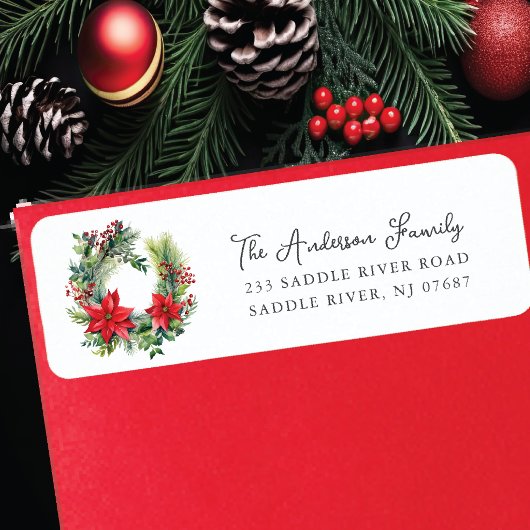 Étiquette Courbe de fleurs rouge Poinsettia