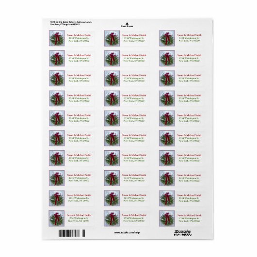 Étiquette Courbe de Noël Neige Rouge Bow Couverte À feuillag (Feuille entière)