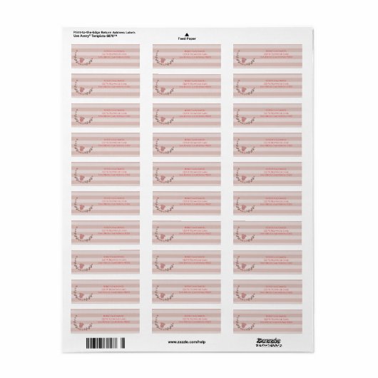 Étiquette Couronne d'adresse à rayures roses (Feuille entière)