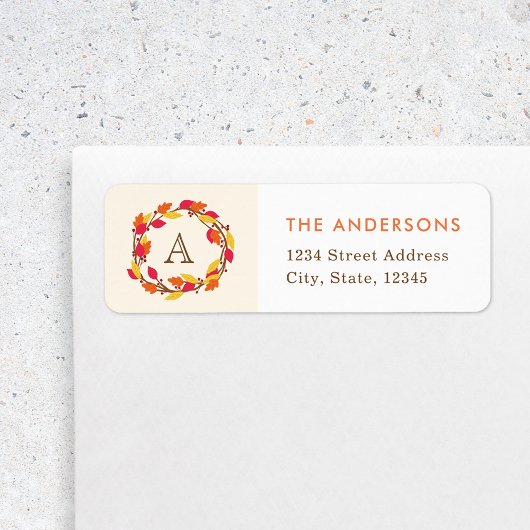 Étiquette Couronne d'automne Nom de famille Monogramme Adres